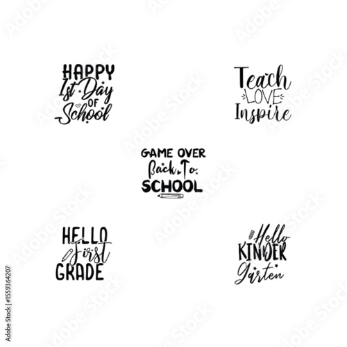 Back to school lettering vector art collection featuring first day, kinder garden and inspirational teacher designs