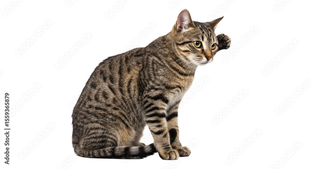 Fototapeta premium Tabby Cat Sitting and Pawing.