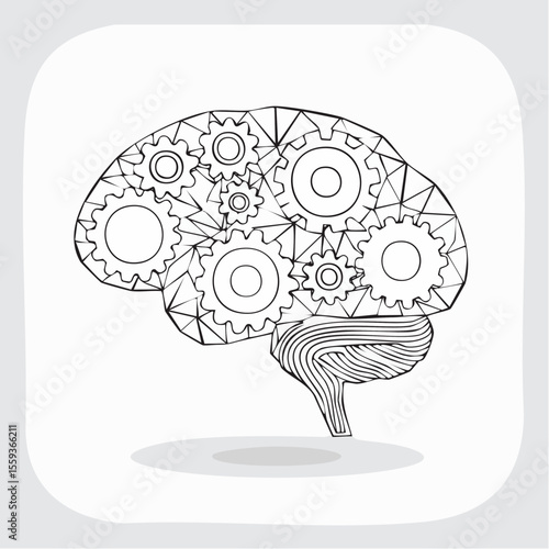Vector Image: The Thought Process Represented as Gears Operating Inside a Human Brain 01