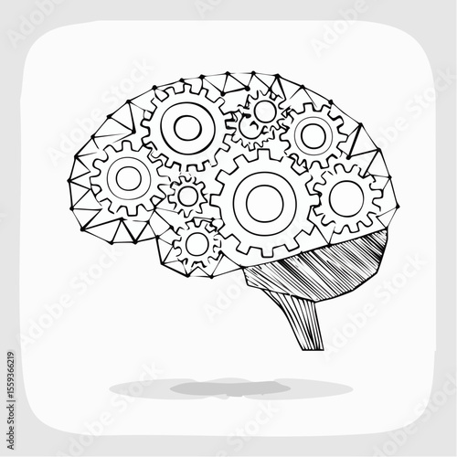 Vector Image: The Thought Process Represented as Gears Operating Inside a Human Brain 03