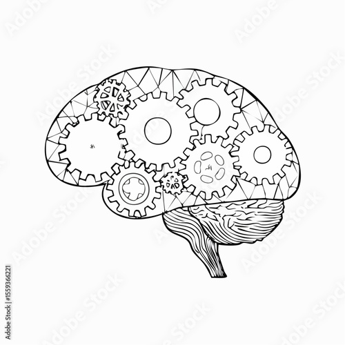 Vector Image: The Thought Process Represented as Gears Operating Inside a Human Brain 06