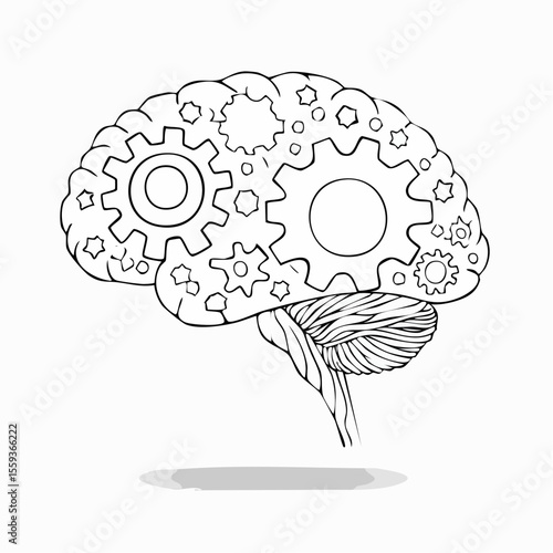 Vector Image: The Thought Process Represented as Gears Operating Inside a Human Brain 05