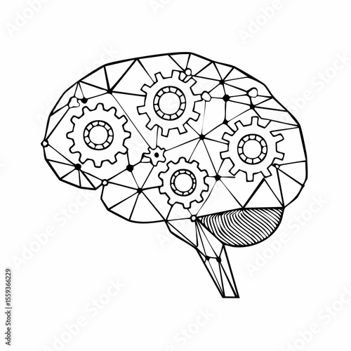 Vector Image: The Thought Process Represented as Gears Operating Inside a Human Brain 02