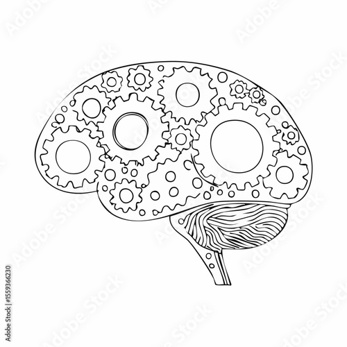 Vector Image: The Thought Process Represented as Gears Operating Inside a Human Brain 08
