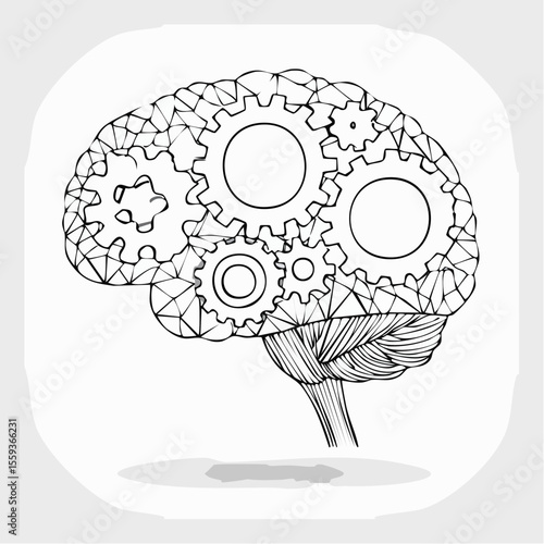 Vector Image: The Thought Process Represented as Gears Operating Inside a Human Brain 07