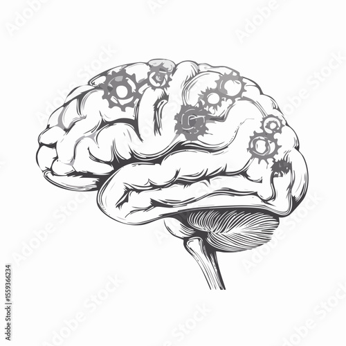 Vector Image: The Thought Process Represented as Gears Operating Inside a Human Brain 10