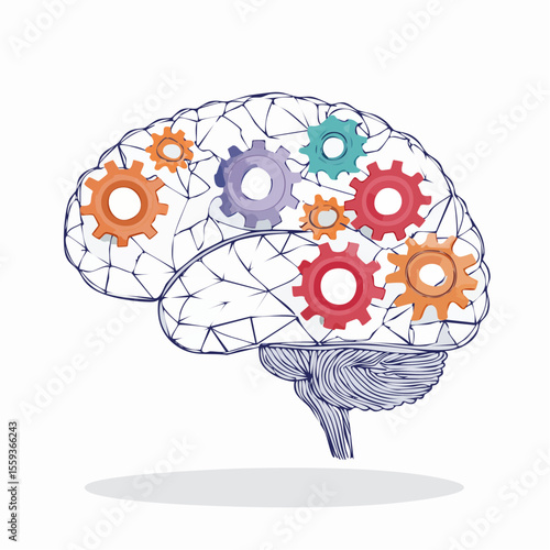 Vector Image: The Thought Process Represented as Gears Operating Inside a Human Brain 15