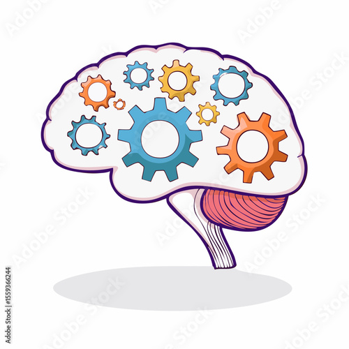 Vector Image: The Thought Process Represented as Gears Operating Inside a Human Brain 16