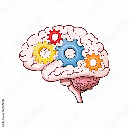 Vector Image: The Thought Process Represented as Gears Operating Inside a Human Brain 13