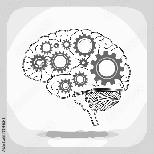 Vector Image: The Thought Process Represented as Gears Operating Inside a Human Brain 14