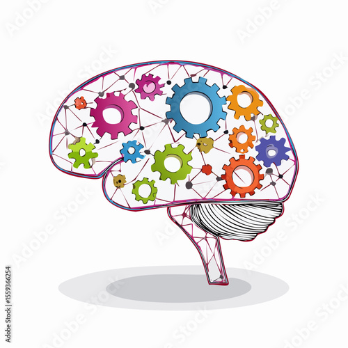 Vector Image: The Thought Process Represented as Gears Operating Inside a Human Brain 20