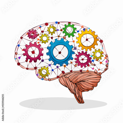 Vector Image: The Thought Process Represented as Gears Operating Inside a Human Brain 17
