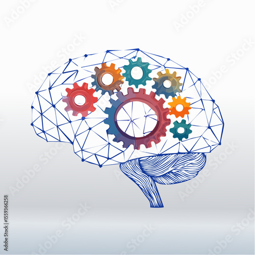 Vector Image: The Thought Process Represented as Gears Operating Inside a Human Brain 22