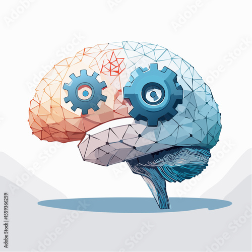 Vector Image: The Thought Process Represented as Gears Operating Inside a Human Brain 21