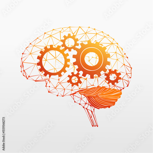 Vector Image: The Thought Process Represented as Gears Operating Inside a Human Brain 25