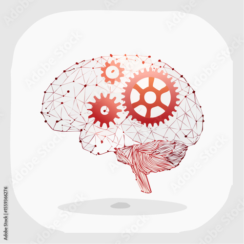 Vector Image: The Thought Process Represented as Gears Operating Inside a Human Brain 27