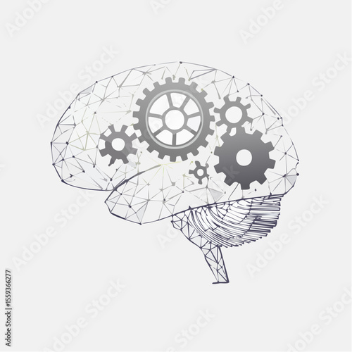 Vector Image: The Thought Process Represented as Gears Operating Inside a Human Brain 28