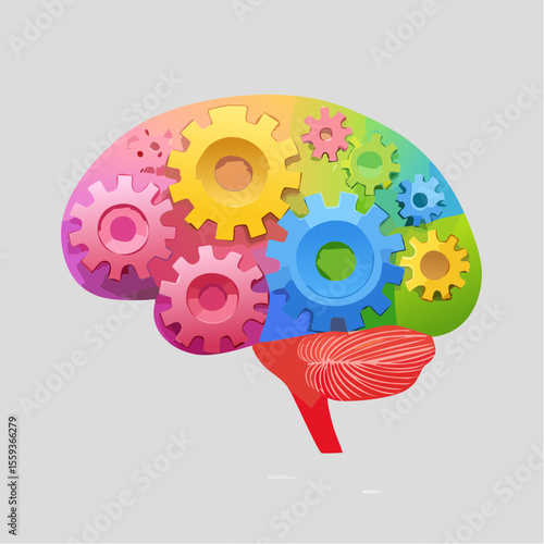Vector Image: The Thought Process Represented as Gears Operating Inside a Human Brain 29