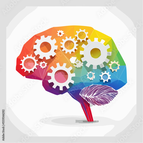 Vector Image: The Thought Process Represented as Gears Operating Inside a Human Brain 31