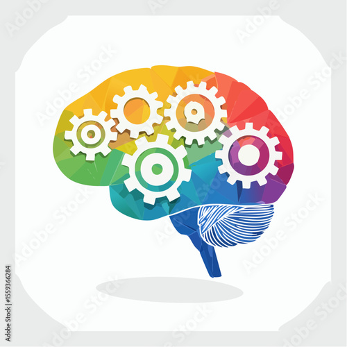 Vector Image: The Thought Process Represented as Gears Operating Inside a Human Brain 32
