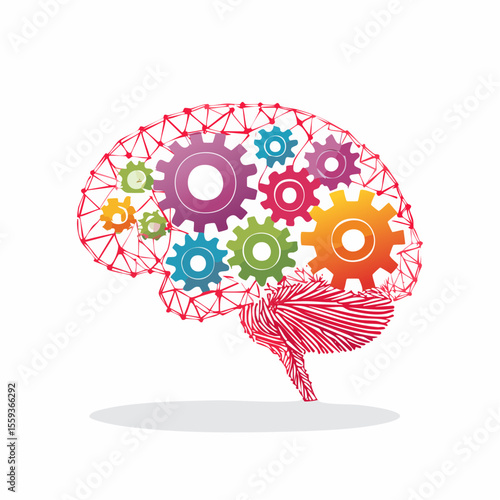 Vector Image: The Thought Process Represented as Gears Operating Inside a Human Brain 36