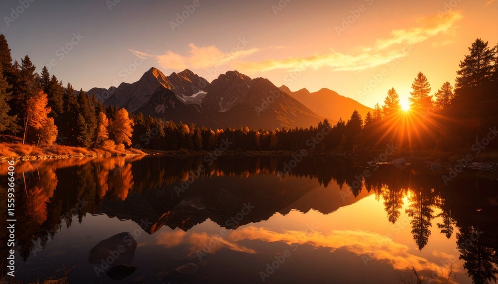 Fototapeta premium beautiful calm water reflection of beautiful mountain ranges