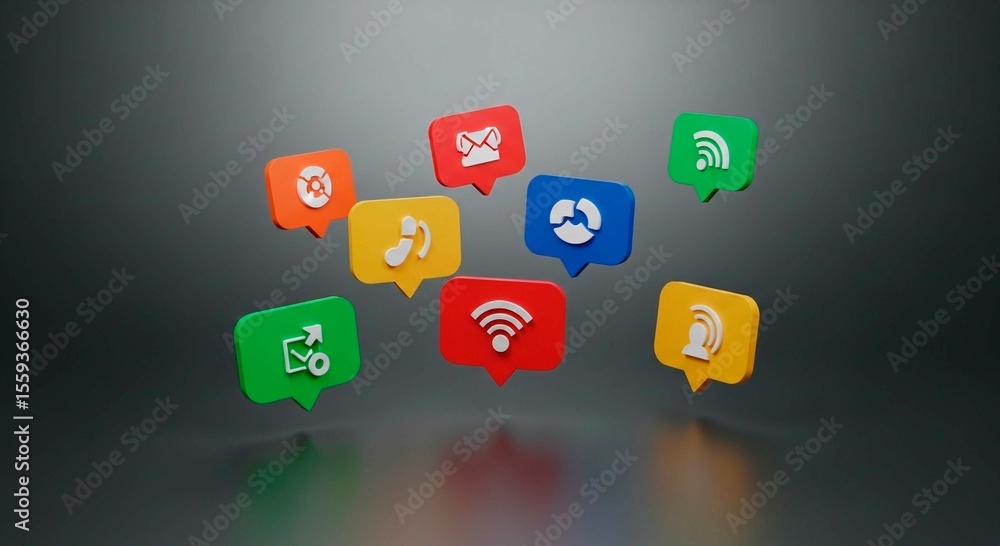 Naklejka premium A collection of colorful notification icons floating in the air against a dark gray background scene design