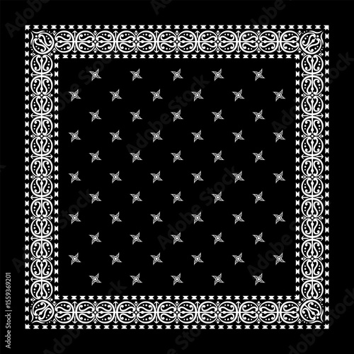 Simply Bandana decorated with white geometric ornament lines that can be applied to fabrics of various colors