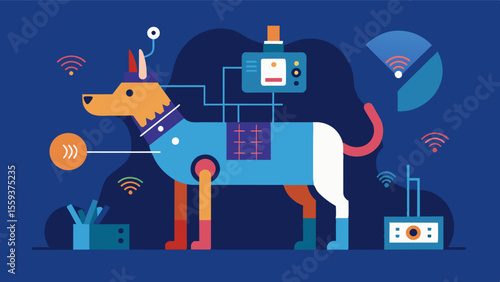 An automated grooming system that uses sophisticated sensors to detect any injuries or s on animals allowing for prompt treatment and prevention of .. Vector illustration