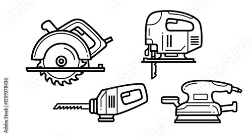 Set of Power Tools Line Art