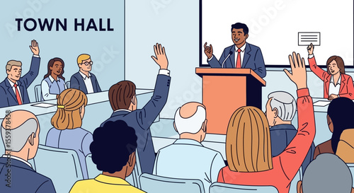 Speaker Addressing Engaged Town Hall Audience
