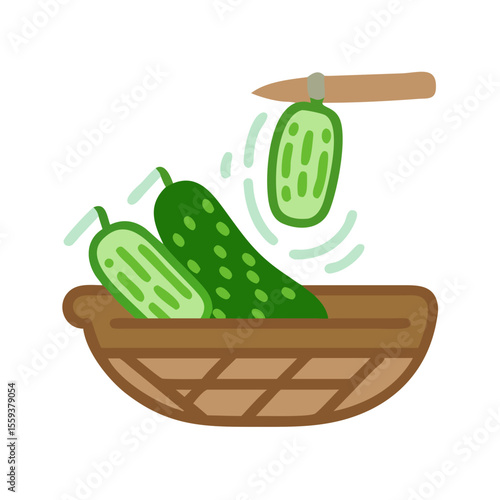 Fresh Cucumbers in a Basket with Vibrant Colors for Healthy Eating Blogs, Recipe Websites, Organic Food Content, and Market Imagery  