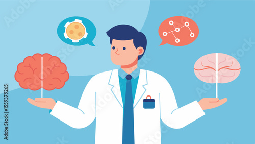 As the doctor moves the model to showcase the cerebrum they explain how different lobes control different functions and how damage or disease in a specific area can impact a. Vector illustration
