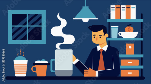 In a busy office the scent of coffee brewing triggers memories of late nights studying for exams providing a boost of motivation and focus.. Vector illustration