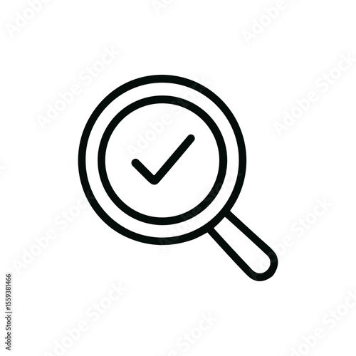Line Style Magnifying Glass with Check Mark Symbol Icon Illustration