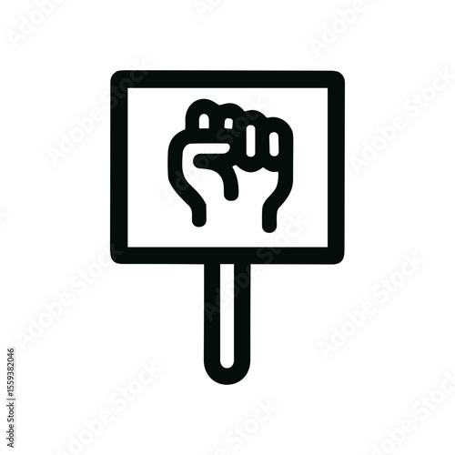 Minimalist Outline Fist on Protest Sign, Human Hand Raised Up Icon