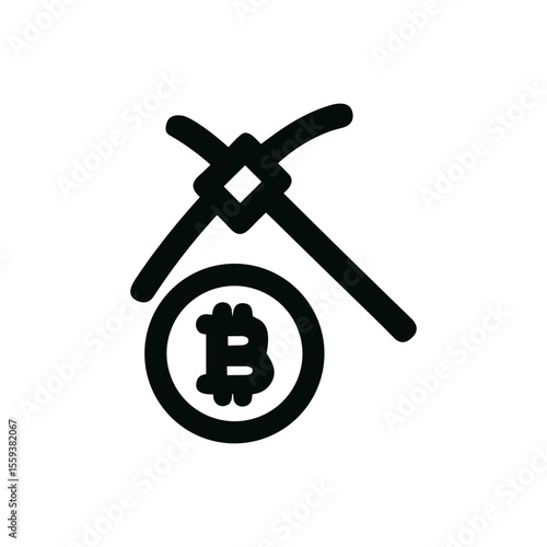 Minimalist Line Art Bitcoin Mining Pickaxe Icon Illustration Symbol