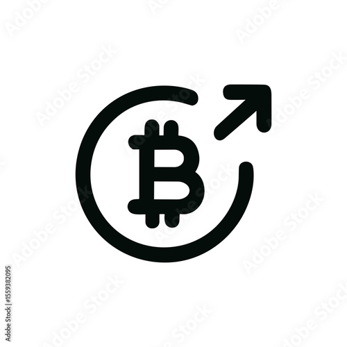 Simple Outline Bitcoin Circle with Upward Arrow Currency Illustration