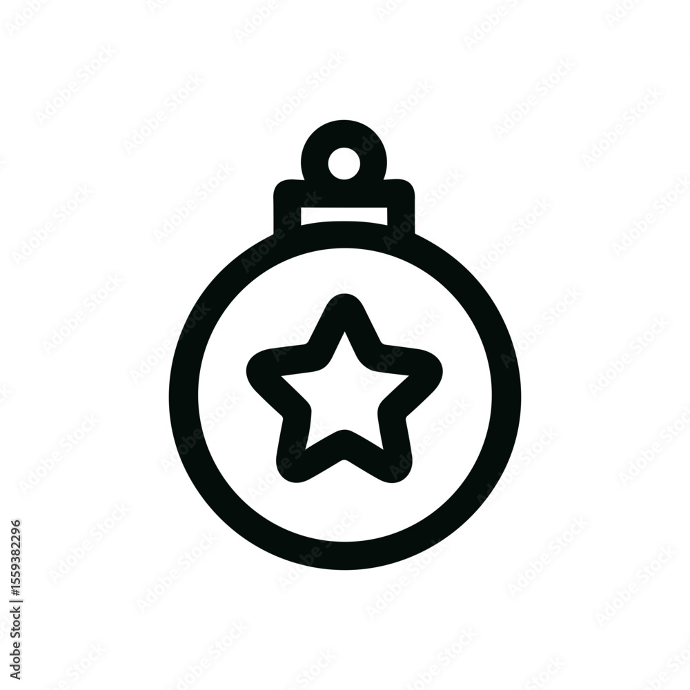 Obraz premium Simple Outline Christmas Ball Decoration with Star Shape Ornament Icon