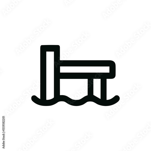 Simple Line Style Diving Board Minimalist Swimming Pool Black Icon