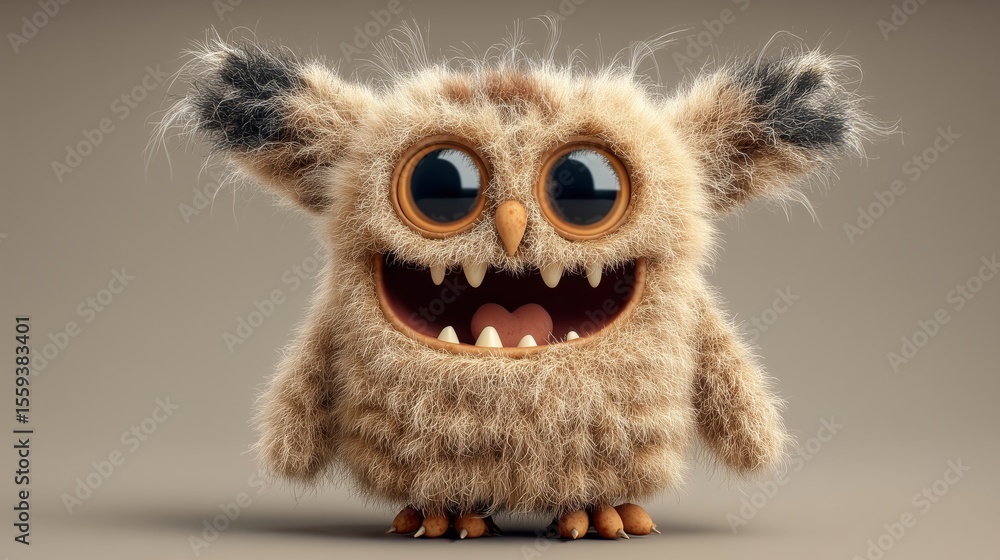 Fototapeta premium Fluffy Cute Owl With Big Eyes