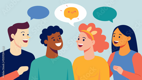 Social interactions A group of friends are engaged in conversation and laughter as social interactions have been found to stimulate the brain and promote neuroplasticity.. Vector illustration