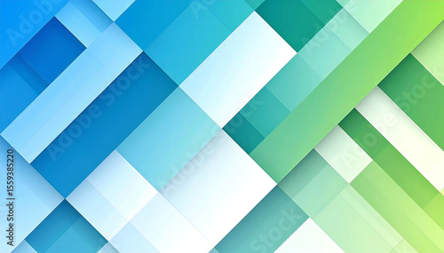 青と緑の幾何学模様のイラスト。3D。立体的なブロックスタイル。Blue and green geometric illustration. 3D. Three-dimensional block style.