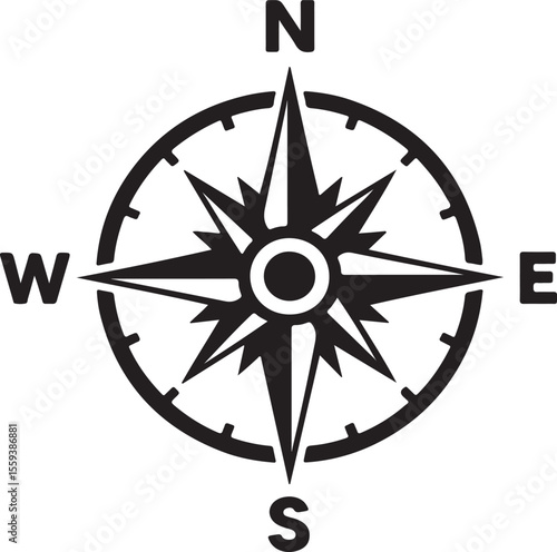 Modern Navigation Compass Icon, Vector Isolated on White Background

