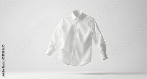 White Formal Dress Shirt Floating in Air on Plain Background