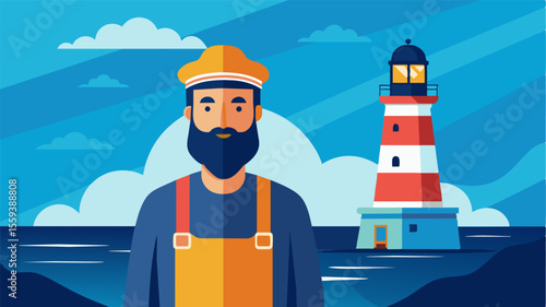 Despite the challenges of working in a remote location the lighthouse keeper takes pride in their important role in ensuring the safety of ships at sea.. Vector illustration