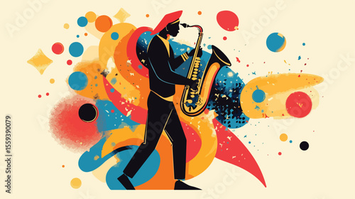Vibrant Jazz Festival with Saxophone Flat Vector Illustration