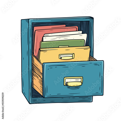 Colorful Cartoon Vector Illustration of Hand Drawn Files Drawer