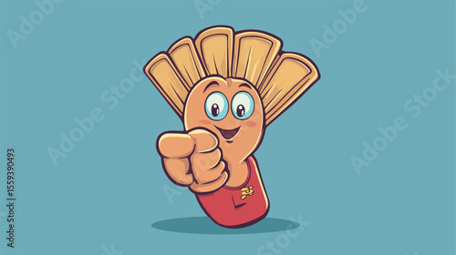 Cheerful Finger with the Fan Character Cartoon Mascot Illustration