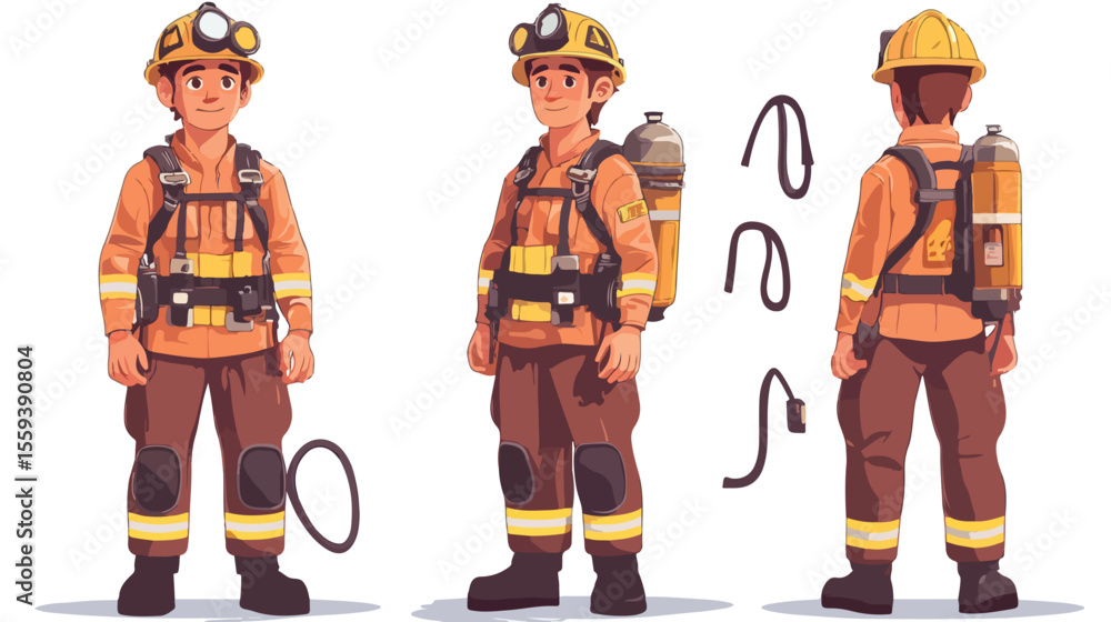 Obraz premium Professional Firefighter Character Flat Vector Illustration